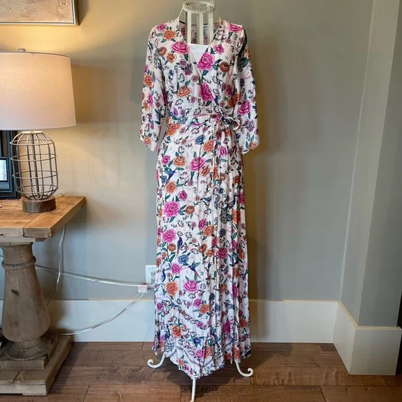 Arnhem Australia wrap maxi dress. Floral high end fabric. Size 8 fits US2 or 4 - Picture 2 of 10